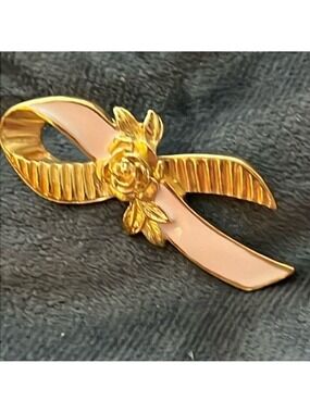 Vintage Gold Pink Breast Cancer Awareness Ribbon Floral Design